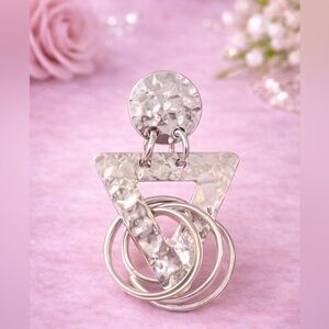 Hammered Silver Tone Geometric Dangle Earrings 2.5” Modern Statement